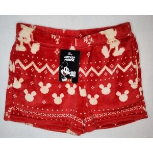 Disney Mickey Mouse Fleece Shorts Women Medium Elastic Waist Red NWT